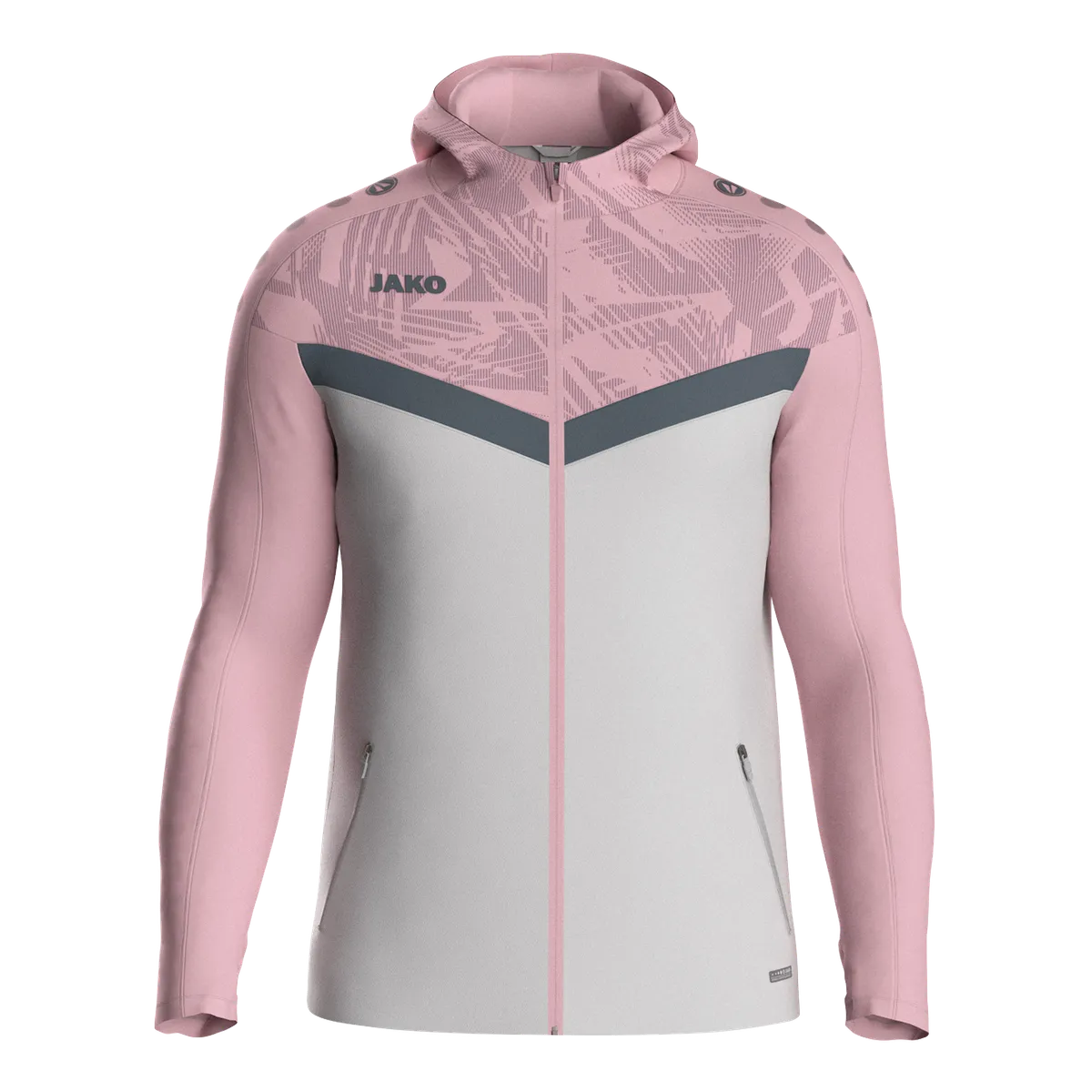 JAKO Kapuzenjacke Iconic Damen soft grey/dusky pink/anthra light Front 