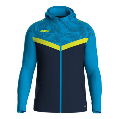 JAKO Kapuzenjacke Iconic Damen marine/JAKO blau/neongelb Front 