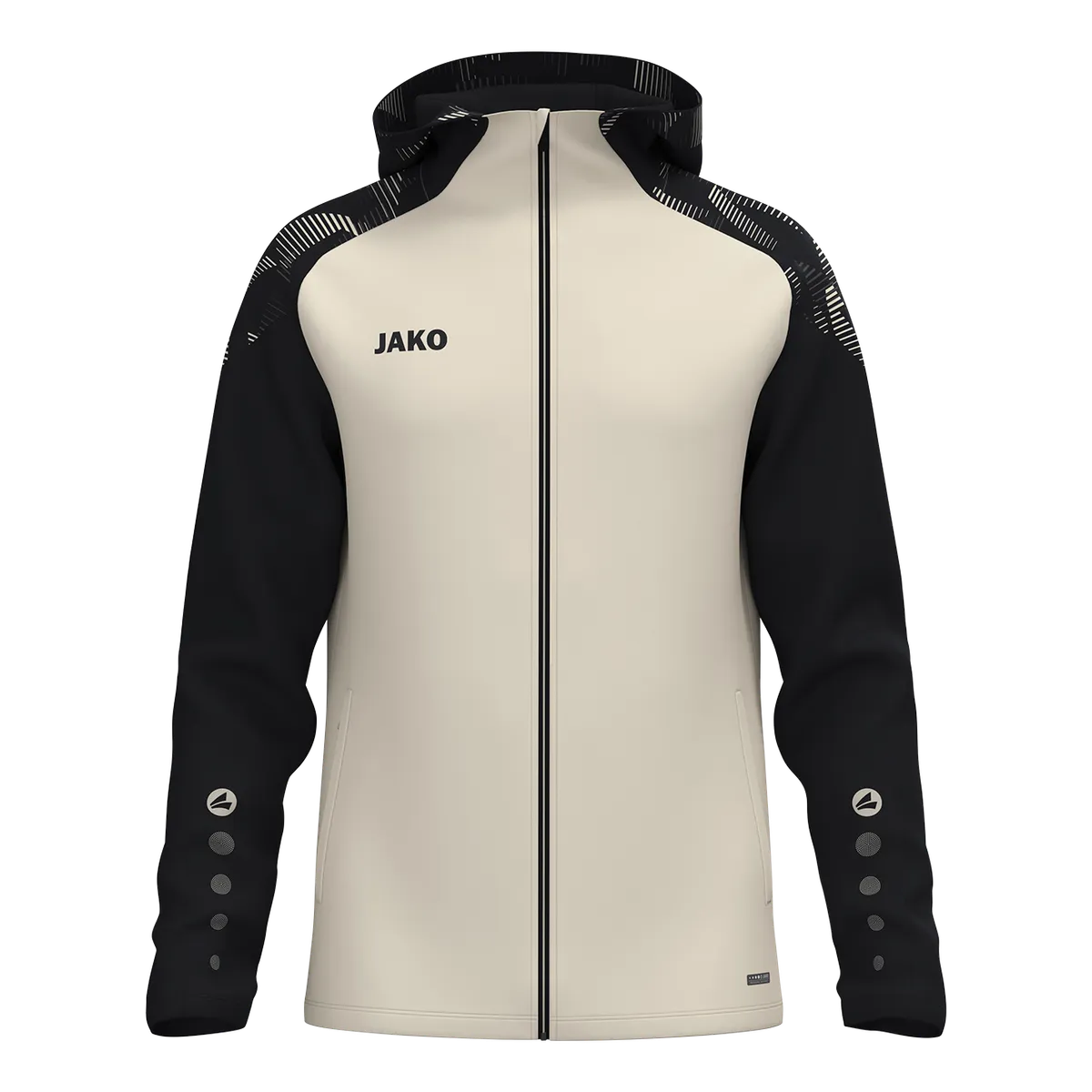 JAKO Kapuzenjacke Sonic Kinder off white/schwarz Front #farbe_off-white-schwarz