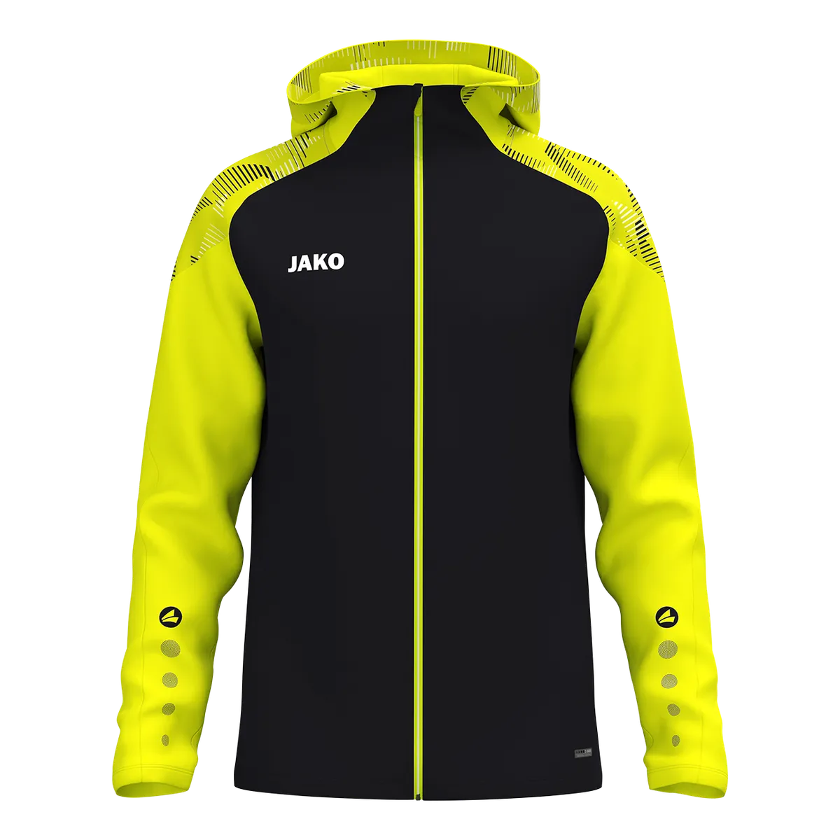 JAKO Kapuzenjacke Sonic Unisex schwarz/neongelb Front 