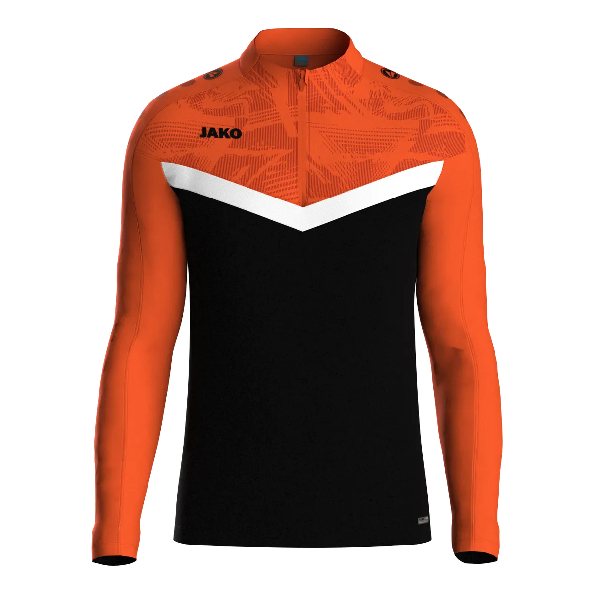 JAKO Aufwärmshirt Iconic Langarm Kinder schwarz/neonorange Front #farbe_schwarz-neonorange