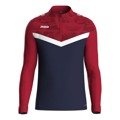 JAKO Aufwärmshirt Iconic Langarm Unisex marine/chili rot Front 