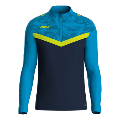 JAKO Aufwärmshirt Iconic Langarm Unisex marine/JAKO blau/neongelb Front 