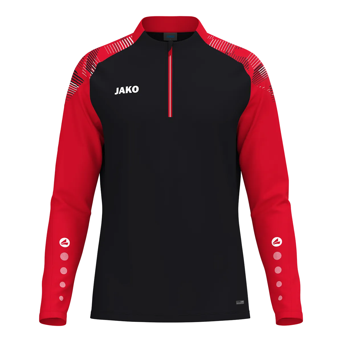 JAKO Aufwärmshirt Sonic Langarm Unisex schwarz/rot Front #farbe_schwarz-rot