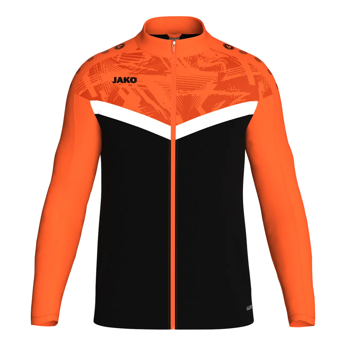 JAKO Polyesterjacke Iconic Kinder schwarz/neonorange Front #farbe_schwarz-neonorange
