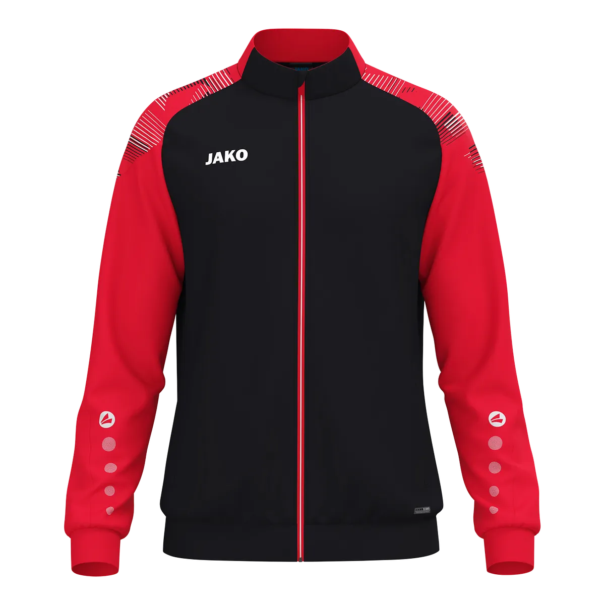 JAKO Polyesterjacke Sonic Kinder schwarz/rot Front #farbe_schwarz-rot