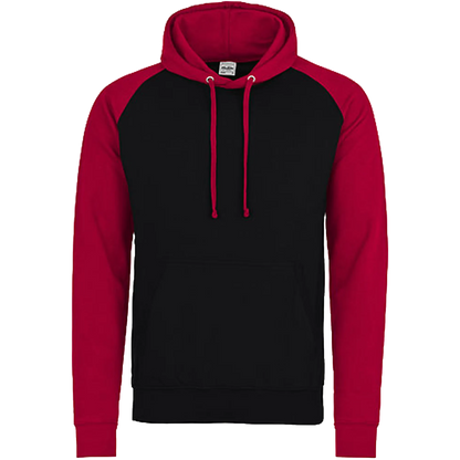Just Hoods Baseball Hoodie Damen Jet Black / Fire Red Front 