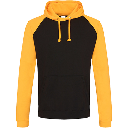 Just Hoods Baseball Hoodie Damen Jet Black / Gold Front 