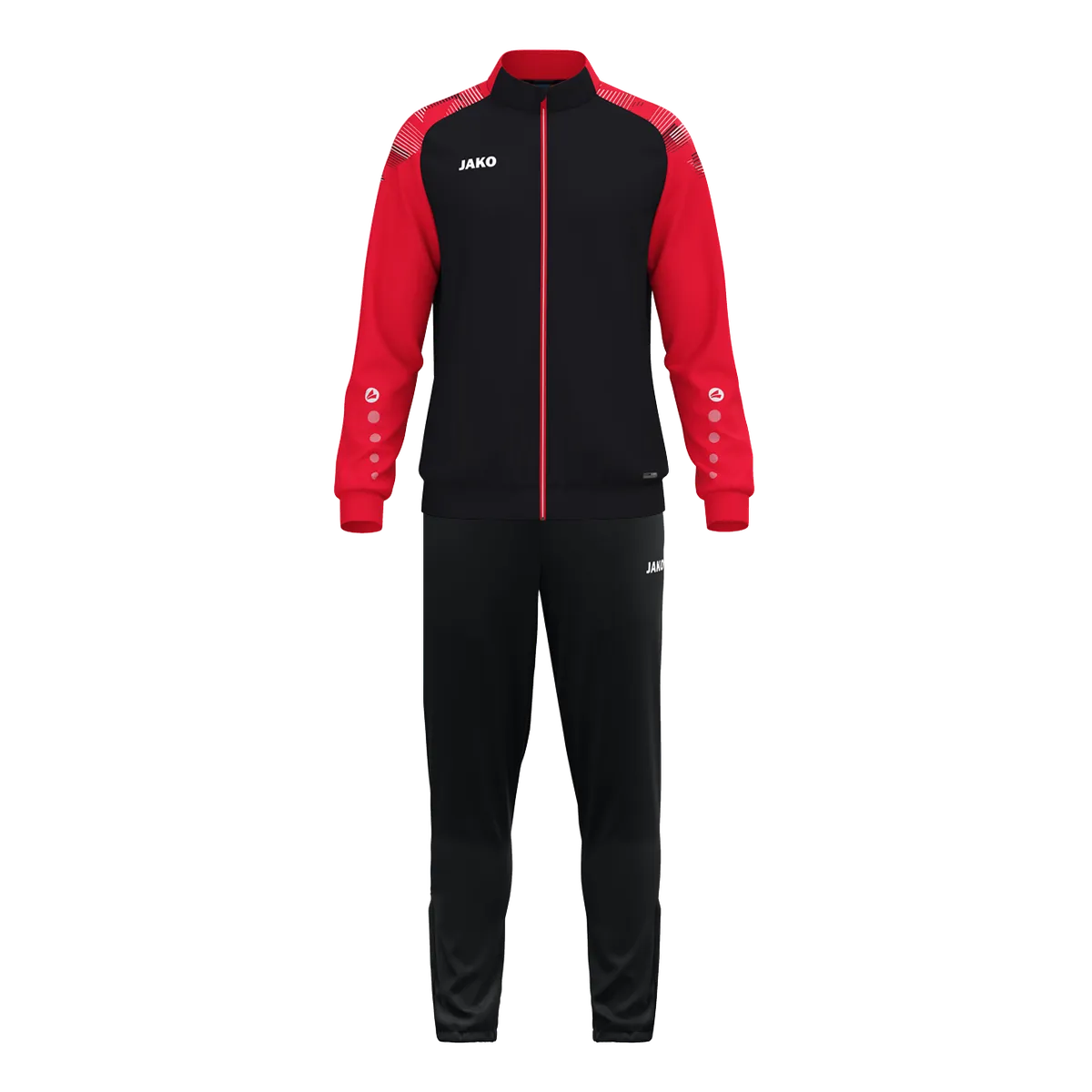 JAKO Trainingsanzug Sonic Unisex schwarz/rot Front #farbe_schwarz-rot