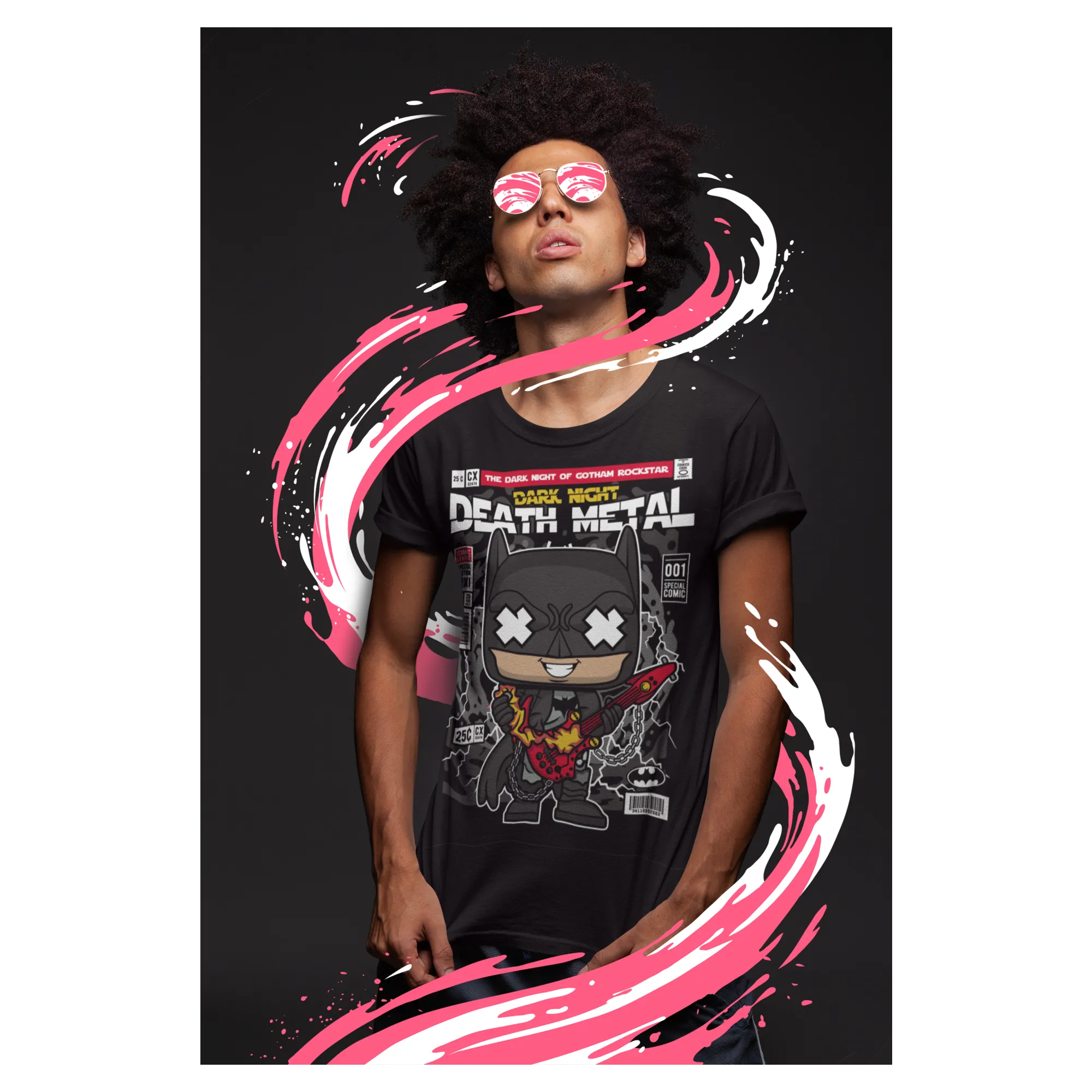 BIGTIME Comic Style Dark Knight Death Metal T-Shirt Unisex black Front #farbe_black