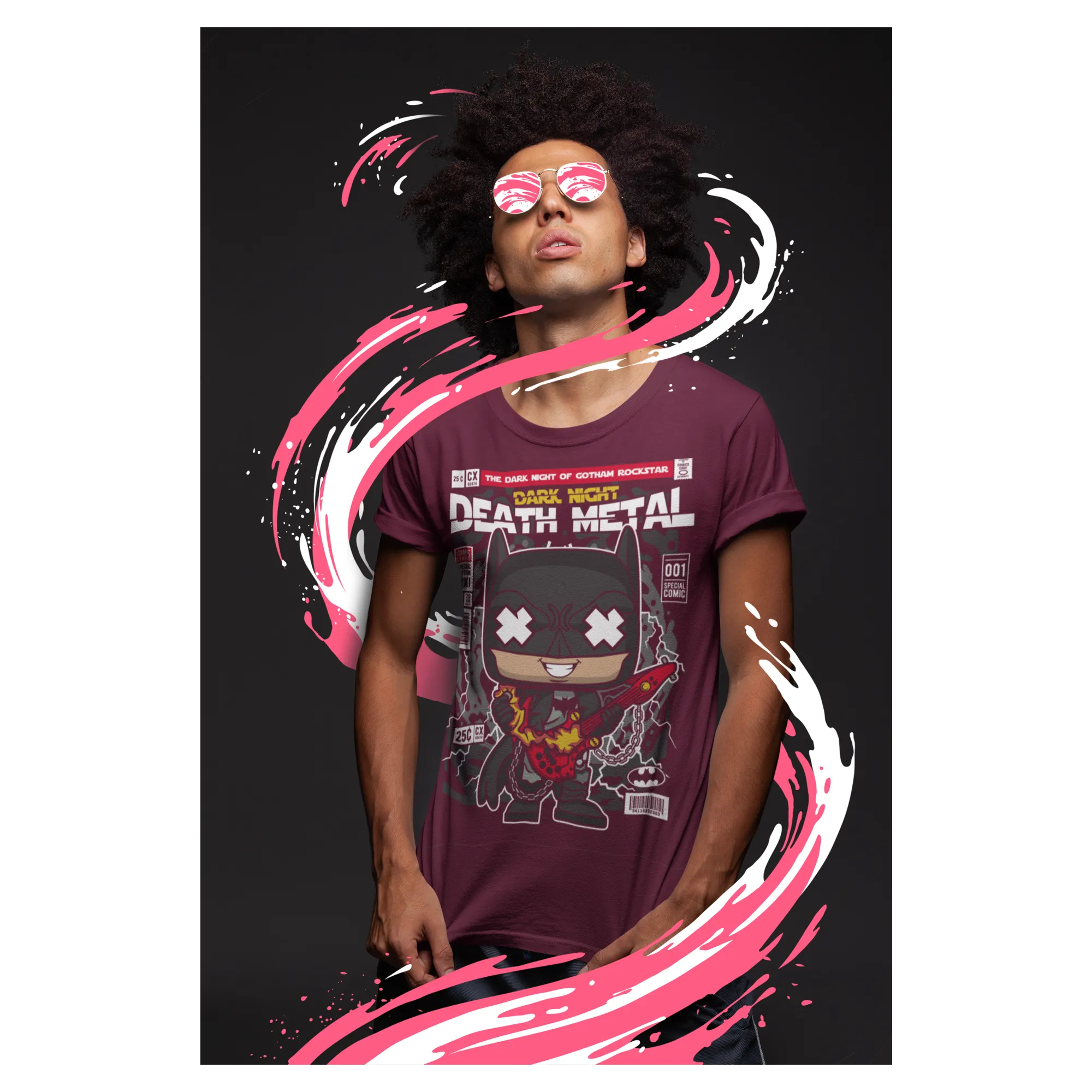 BIGTIME Comic Style Dark Knight Death Metal T-Shirt Unisex burgundy Front 