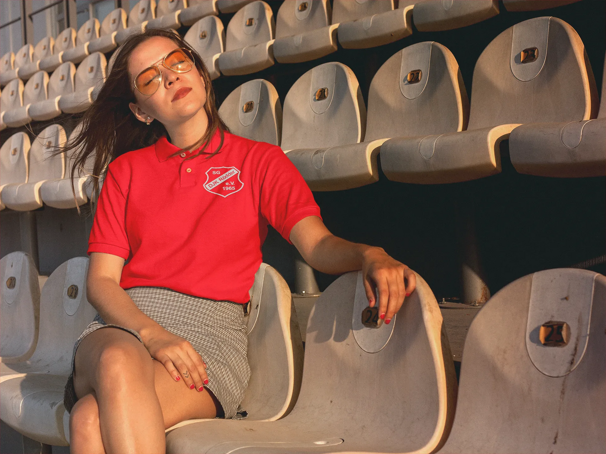 BIGTIME DJK RÖDDER - Poloshirt, Damen inkl. Vereinslogo rot Front #farbe_rot
