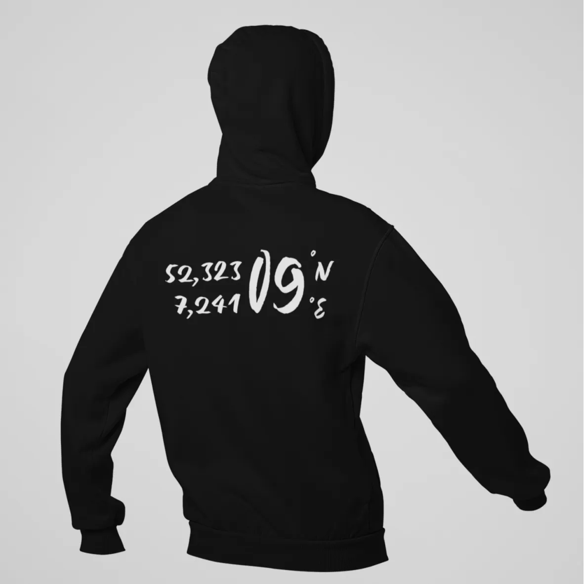 BIGTIME Hoodie - FC09 Koordinaten - Zipper-Hoodie schwarz Front #farbe_schwarz