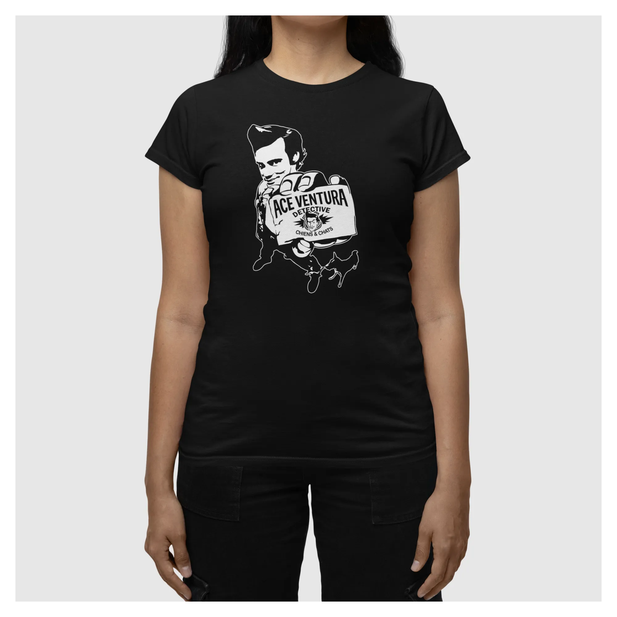 BIGTIME Filme & Serien Ace Ventura T-Shirt Damen schwarz Front #farbe_schwarz