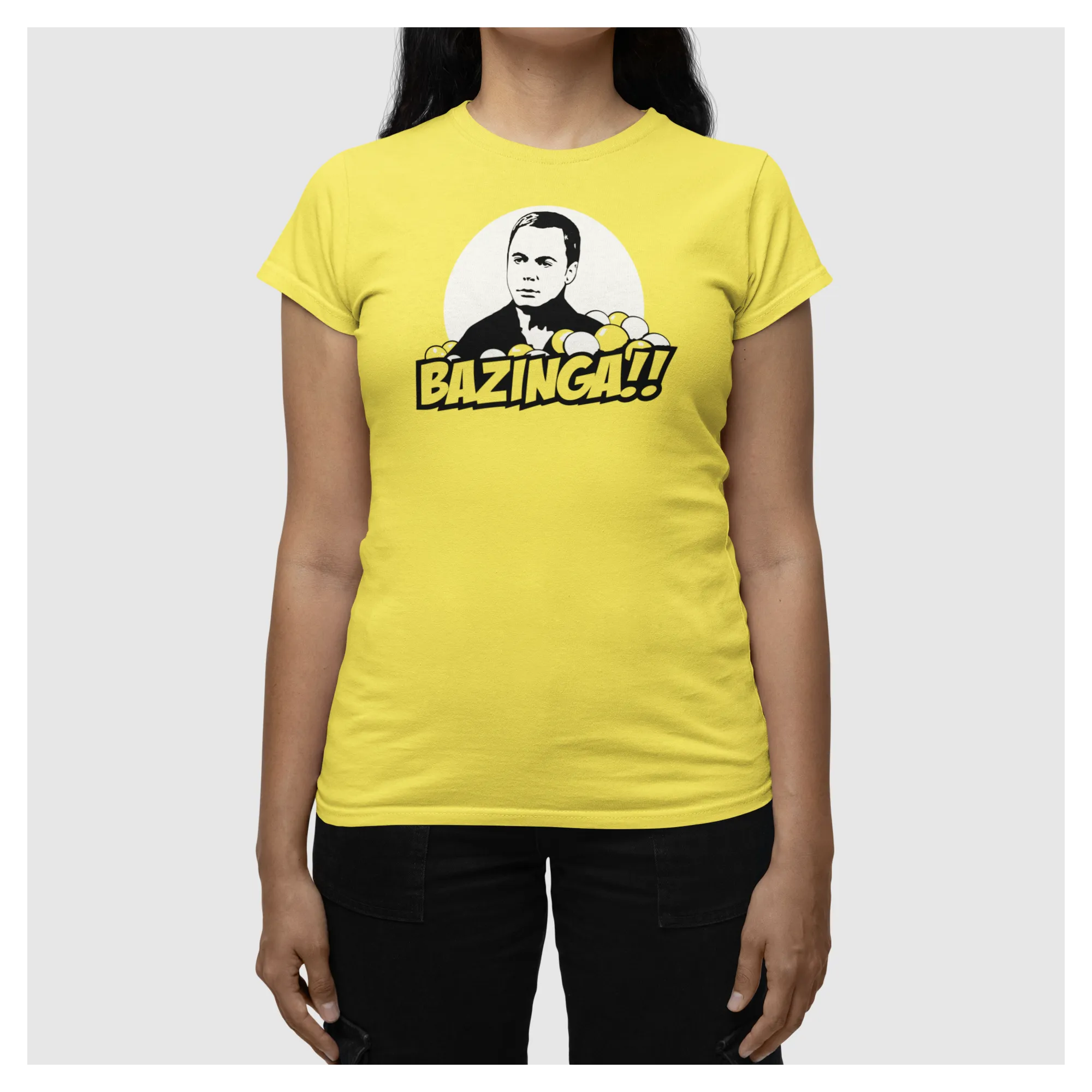 BIGTIME Filme & Serien Bazinga Sheldon Copper Design 2 T-Shirt Damen Solar Yellow Front 