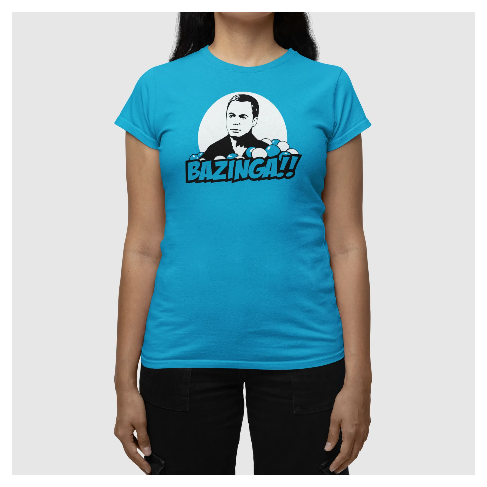 BIGTIME Filme & Serien Bazinga Sheldon Copper Nerd Shirt türkis T-Shirt Damen atoll Front #farbe_atoll