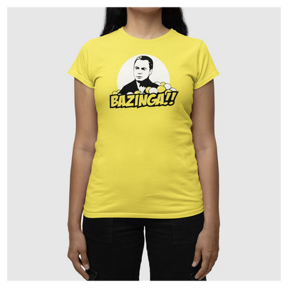 BIGTIME Filme & Serien Bazinga Sheldon Copper Nerd Shirt türkis T-Shirt Damen Solar Yellow Front 