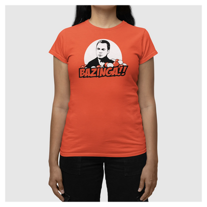 BIGTIME Filme & Serien Bazinga Sheldon Copper Nerd Shirt türkis T-Shirt Damen Sunset Orange Front 