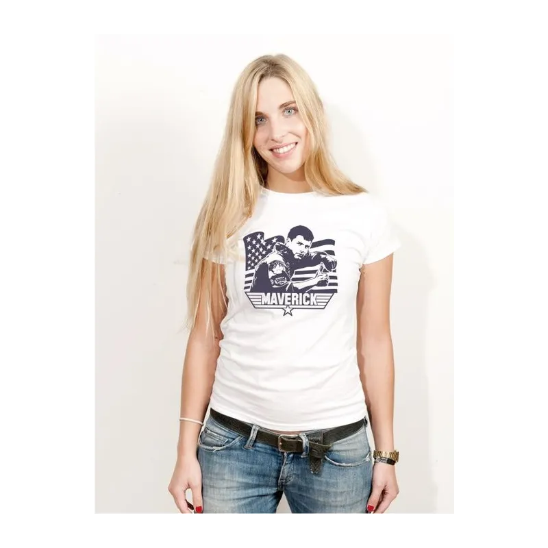 BIGTIME Filme & Serien Tom Cruise Maverick Top Gun Filmshirt weiß T-Shirt Damen weiss Front #farbe_weiss