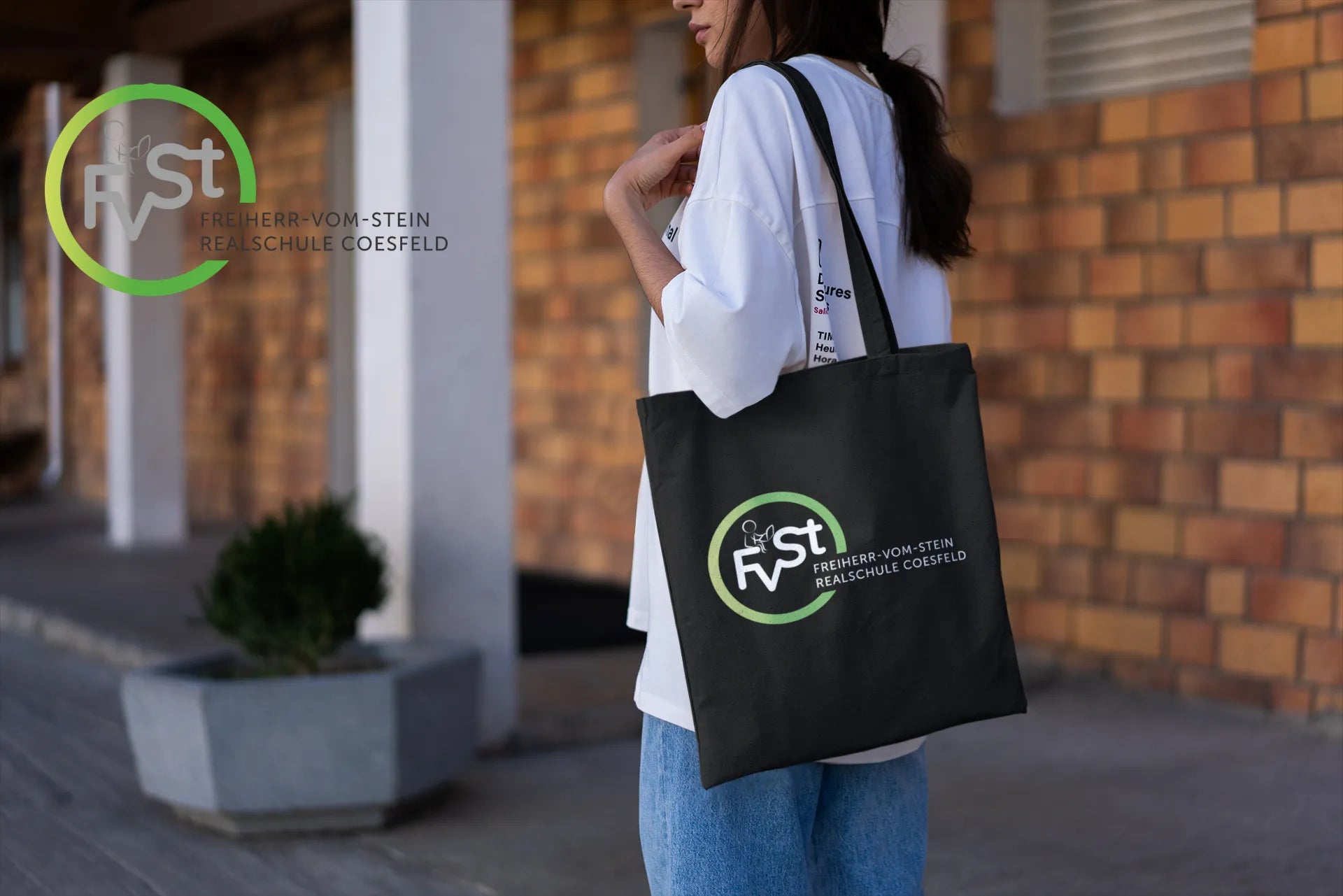 BIGTIME Baumwolltasche, langer Henkel - inkl. Bedruckung; FVST-Logo schwarz