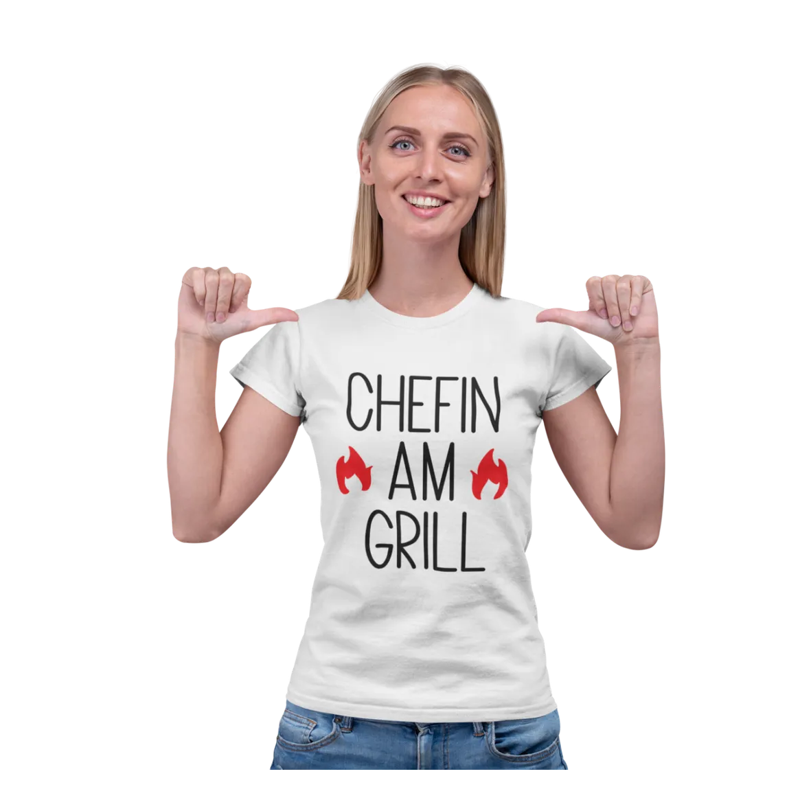 BIGTIME Grillen Chefin am Grill T-Shirt Unisex Weiß Front #farbe_weiss