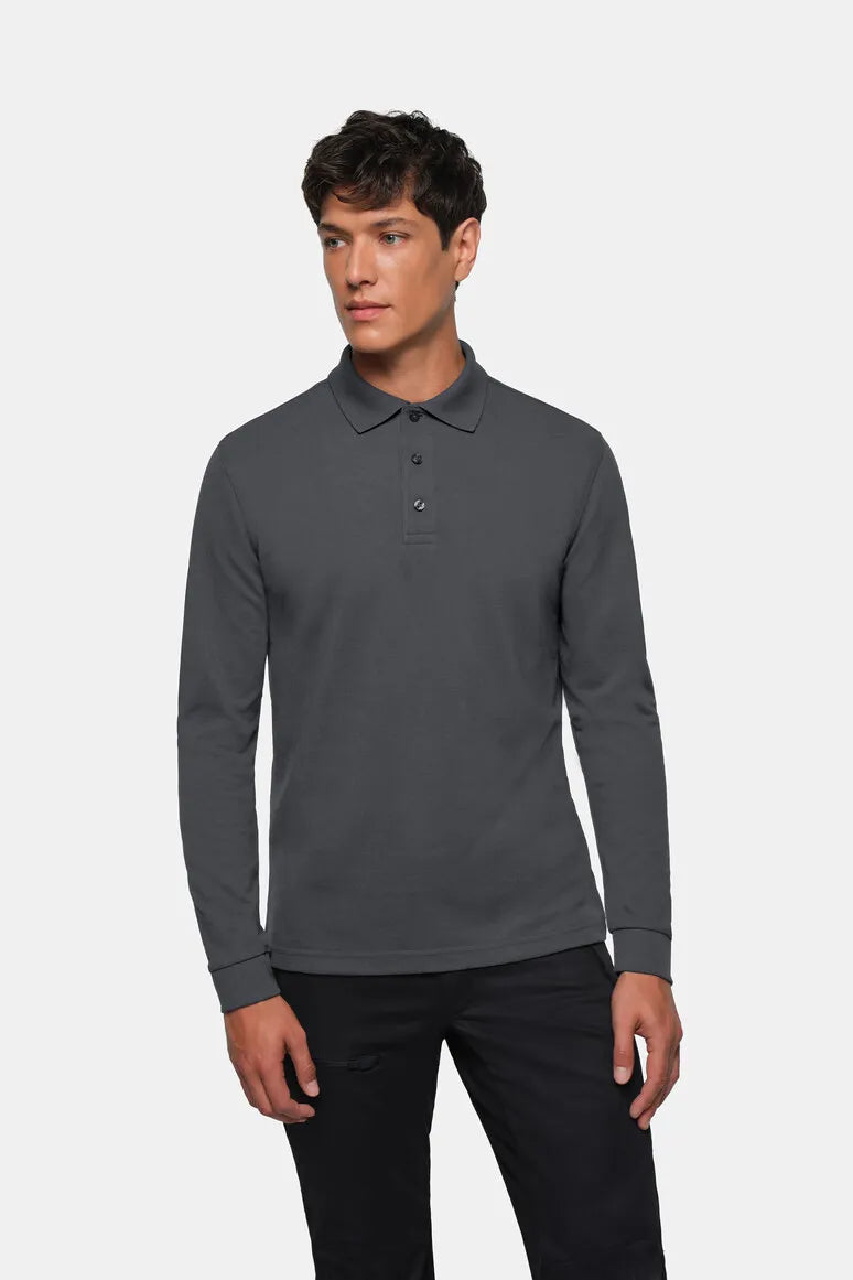 Hakro Longsleeve-Poloshirt MIKRALINAR Herren anthrazit Lifestyle 
