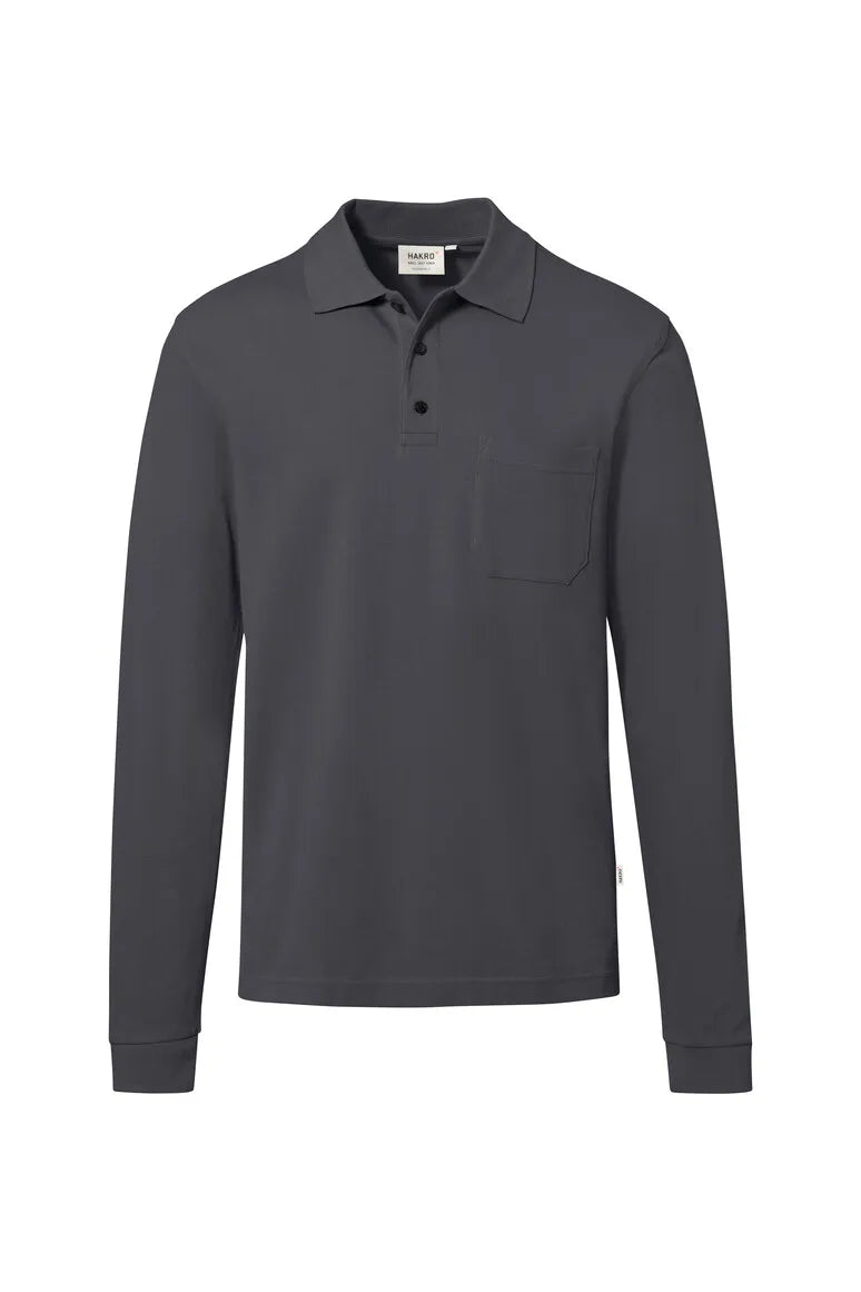 Hakro Pocket-Longsleeve-Poloshirt MIKRALINAR ECO Unisex karbongrau Front 