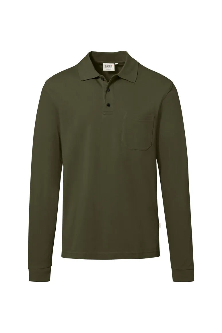 Hakro Pocket-Longsleeve-Poloshirt MIKRALINAR ECO Unisex olive Front 