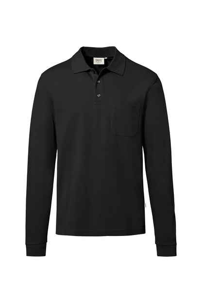 Hakro Pocket-Longsleeve-Poloshirt MIKRALINAR ECO Unisex schwarz Front 