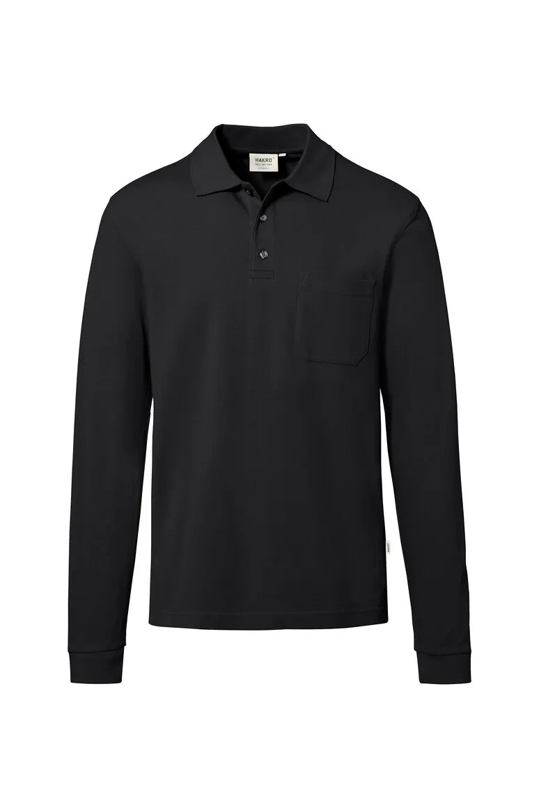 Hakro Pocket-Longsleeve-Poloshirt MIKRALINAR ECO Unisex schwarz Front #farbe_schwarz
