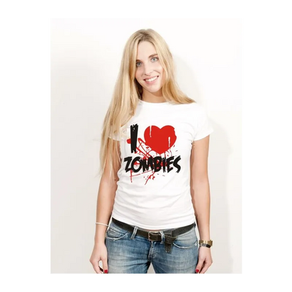BIGTIME Halloween I Love Zombies T-Shirt Damen weiss Front 
