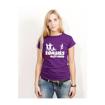 BIGTIME Halloween Zombies hates Fast Food T-Shirt Damen white Front 