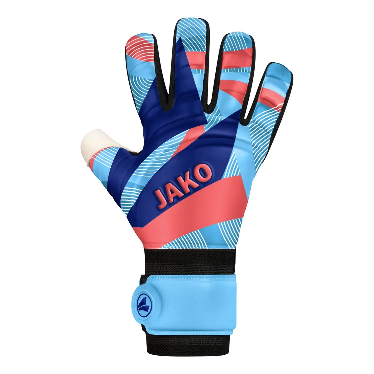 JAKO Torwarthandschuhe River Supersoft NC Unisex skyblue-coral-navy Front #farbe_skyblue-coral-navy