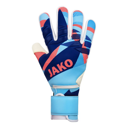JAKO Torwarthandschuhe River WRC Protection Unisex skyblue-coral-navy Front #farbe_skyblue-coral-navy