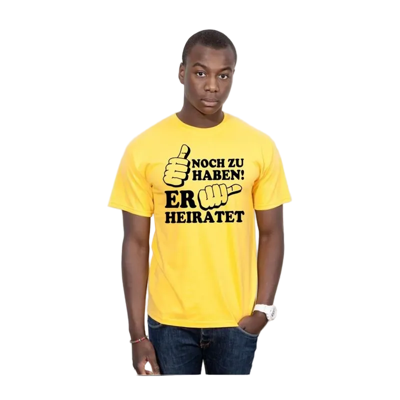 BIGTIME Junggesellenabschied Noch zu Haben JGA 6 T-Shirt Herren gelb Front 