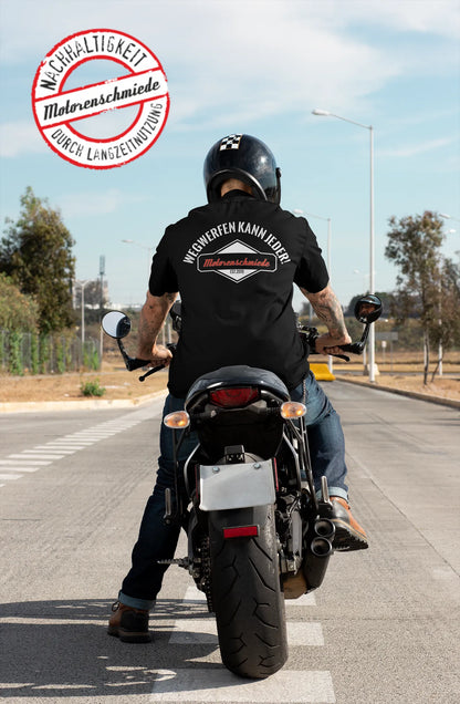 BIGTIME Motorenschmiede "WEGWERFEN KANN JEDER" T-Shirt schwarz Front