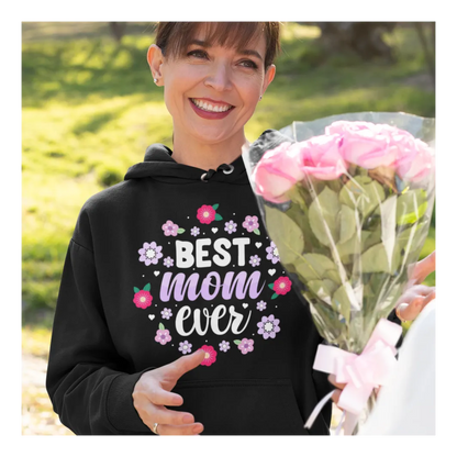 BIGTIME Muttertag Best Mom Ever Hoodie Kinder Schwarz Front 