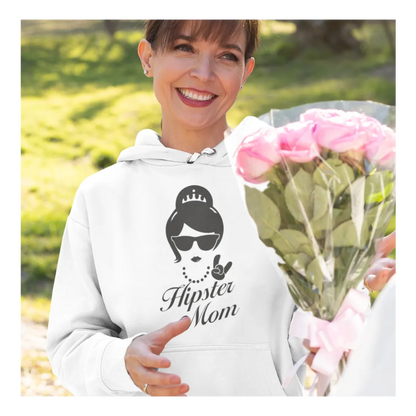 BIGTIME Muttertag Hipster Mom Hoodie Unisex Weiß Front 