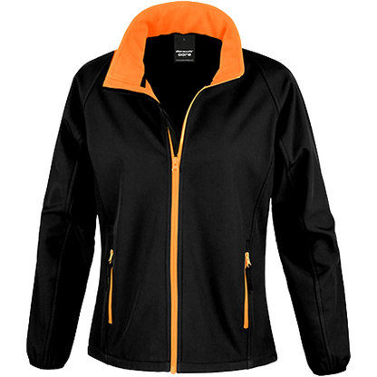 Result Recycled Printable Softshell Jacket Damen Black / Orange Front 