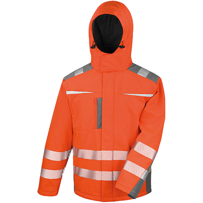Result SafeGuard Dynamic Softshell Coat Herren Fluorescent Orange Front 