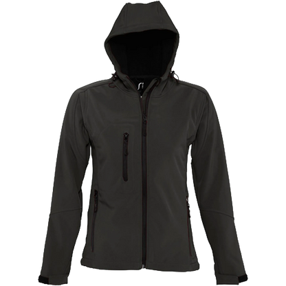 SOL´S Hooded Softshell Jacket Replay Damen Black Front 