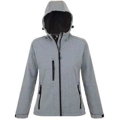 SOL´S Hooded Softshell Jacket Replay Damen Grey Melange Front 