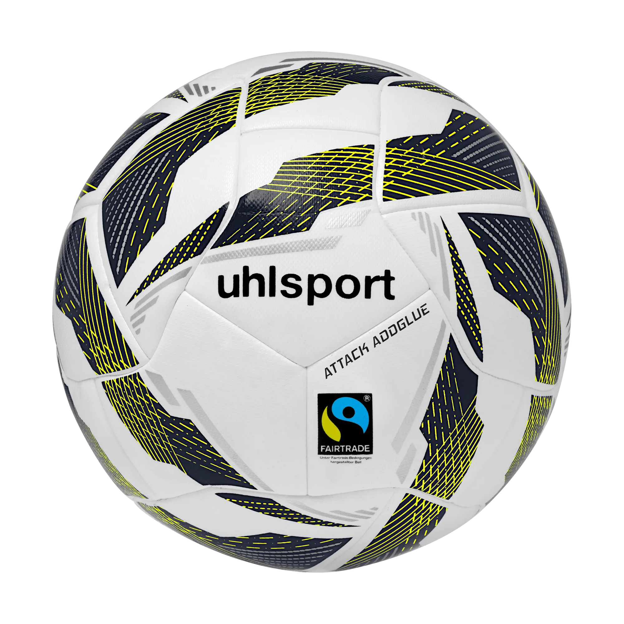 uhlsport Fußball Attack Addglue Fairtrade Unisex weiss-marine-fluo-gelb Front #farbe_weiss-marine-fluo-gelb