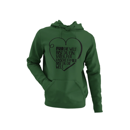 BIGTIME Vatertag Für unsere Familie bist du die Welt Hoodie Kinder Dunkelgrün Front 
