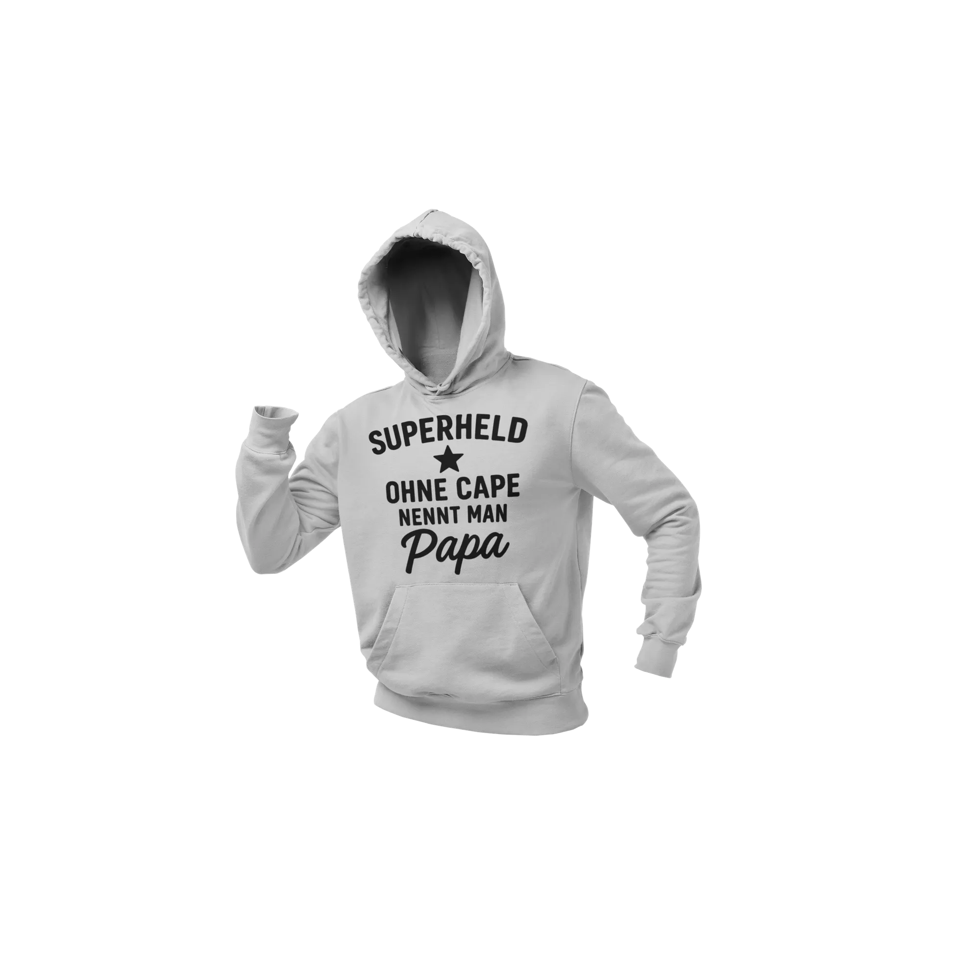 BIGTIME Vatertag Papa Superheld Hoodie Unisex Hellgrau Front 