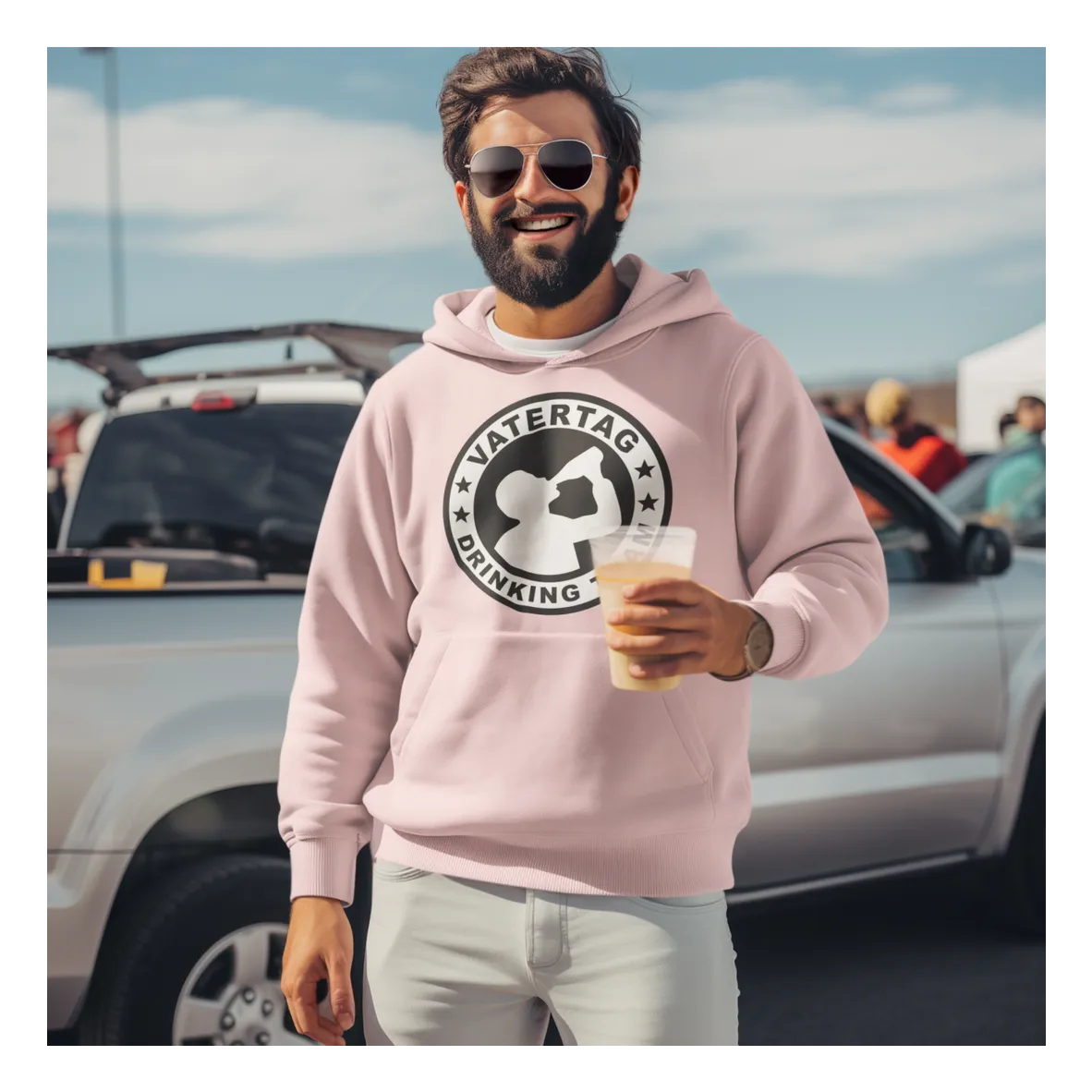 BIGTIME Vatertag Vatertag Drinking Team Hoodie Unisex Rosa Front 