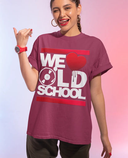 BIGTIME WE LOVE OLDSCHOOL Ladies´ Extended Shoulder Tee bordeaux Front 