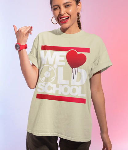 BIGTIME WE LOVE OLDSCHOOL Ladies´ Extended Shoulder Tee gelb Front 