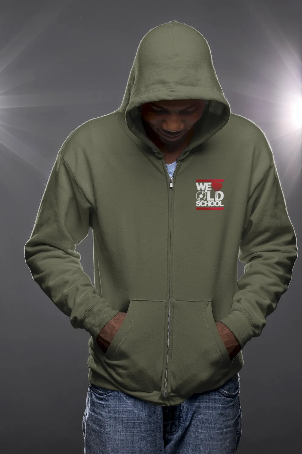 BIGTIME WE LOVE OLDSCHOOL KING Zipped Hood Jacket olive Front 