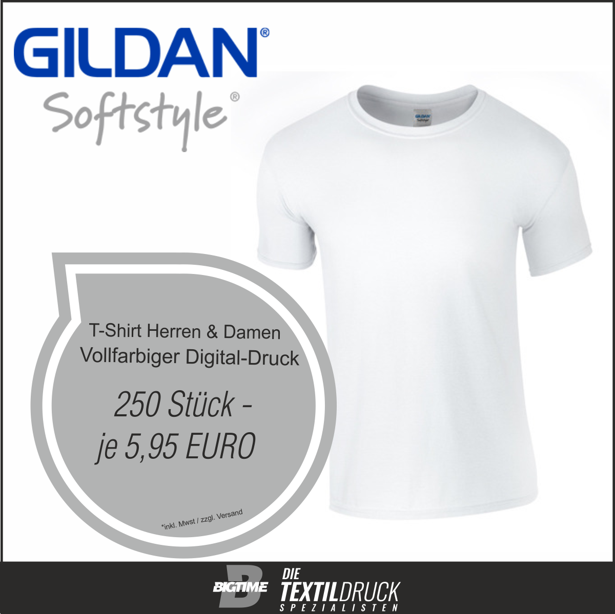 Gildan Softstyle T-Shirts einseitig, vollfarbiger Druck /  250 Stück